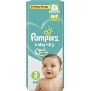 Pampers Baby Dry Diapers Size 3 Medium 6-10Kg 58 Diapers